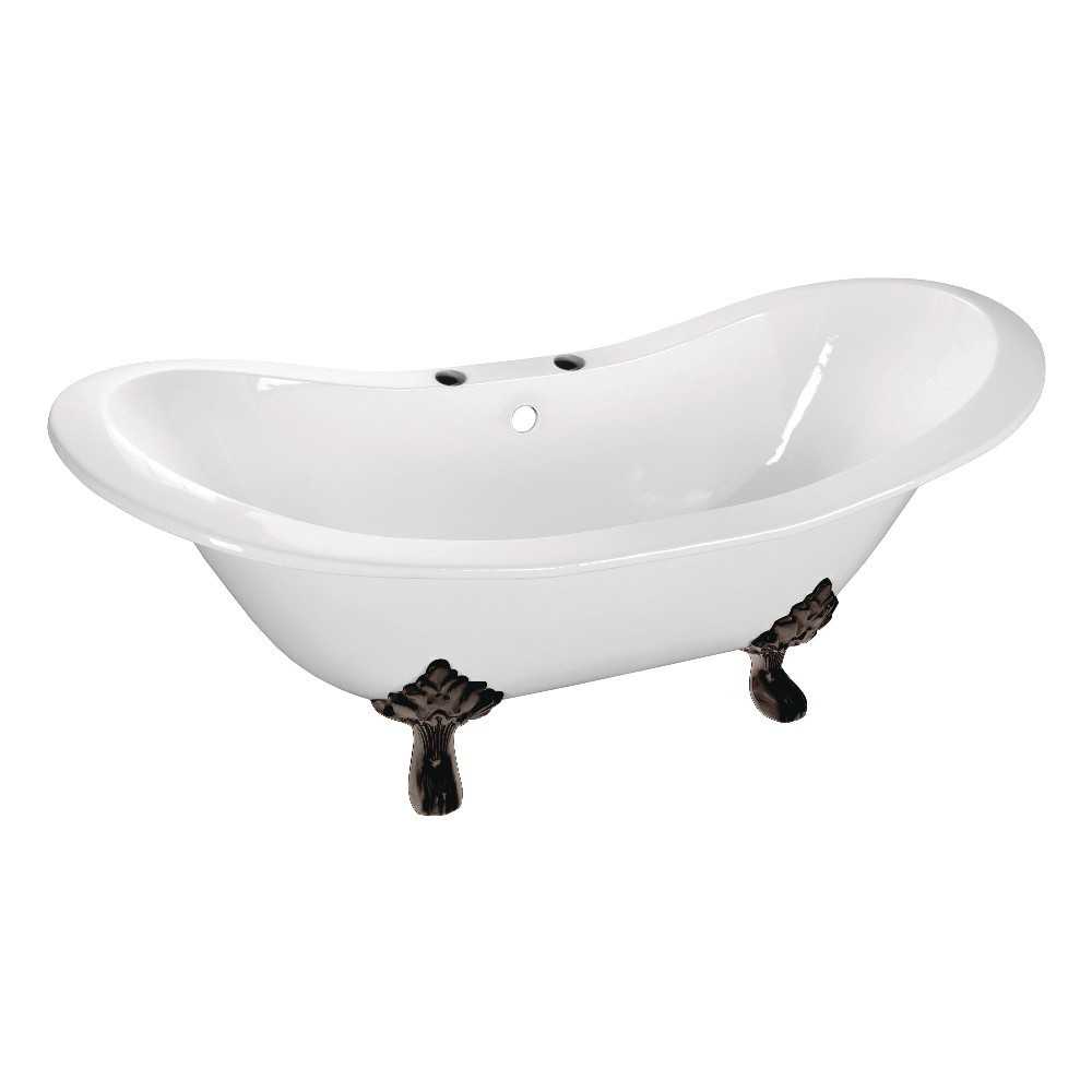Aqua Eden 61-Inch Cast Iron Double Slipper Clawfoot Tub with 7-Inch Faucet Drillings, White/Oil Rubbed Bronze
