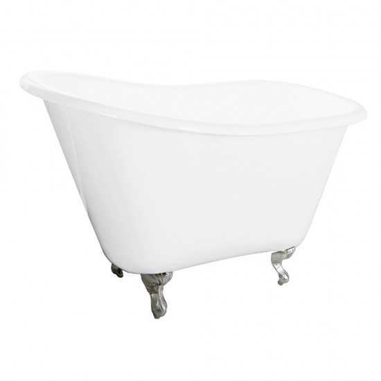 Aqua Eden 51-Inch Cast Iron Slipper Clawfoot Tub without Faucet Drillings, White/Brushed Nickel