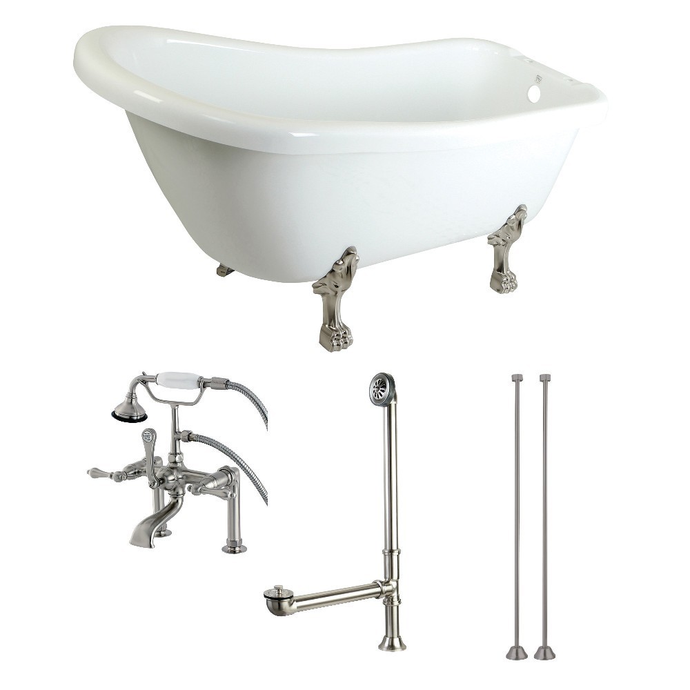 Aqua Eden 67-Inch Acrylic Single Slipper Clawfoot Tub Combo with Faucet and Supply Lines, White/Brushed Nickel