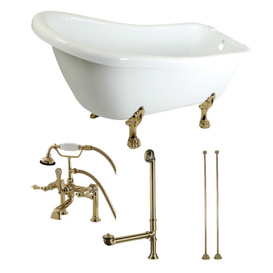 Aqua Eden 67-Inch Acrylic Single Slipper Clawfoot Tub Combo with Faucet and Supply Lines, White/Polished Brass