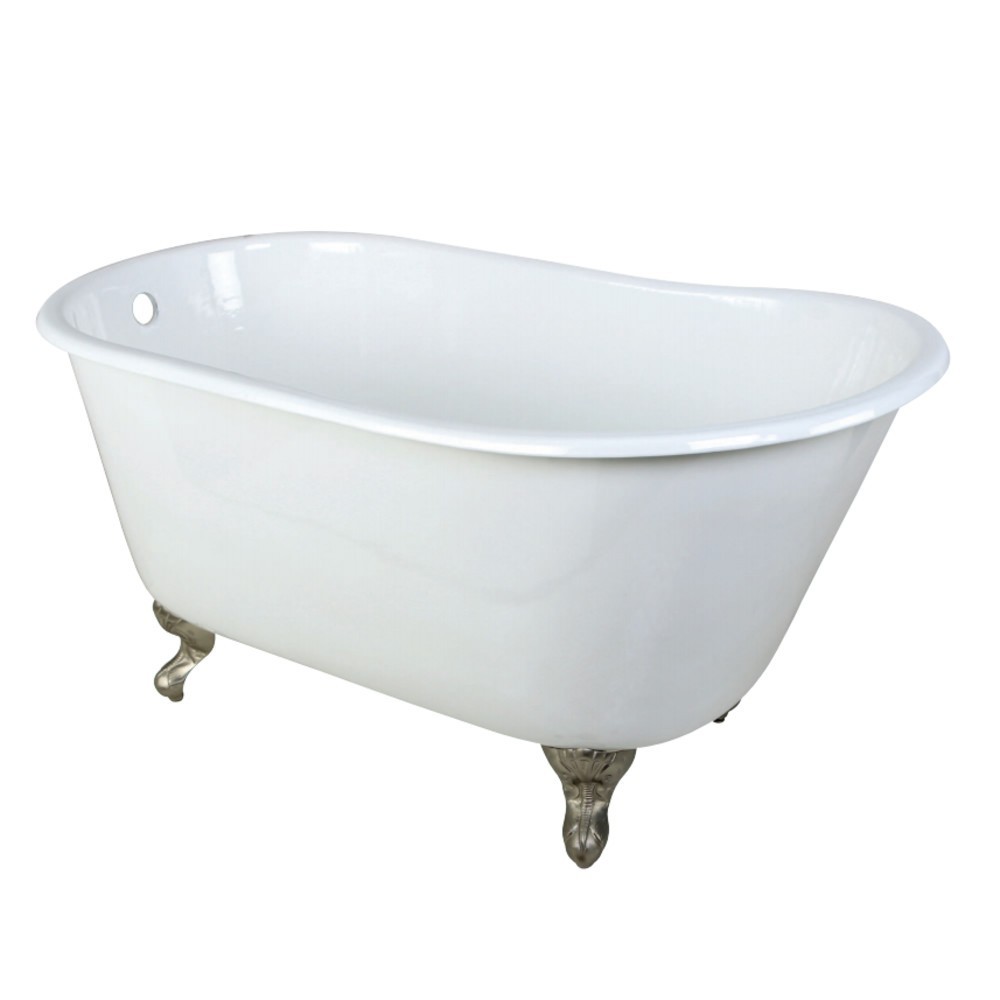 Aqua Eden 53-Inch Cast Iron Single Slipper Clawfoot Tub (No Faucet Drillings), White/Brushed Nickel