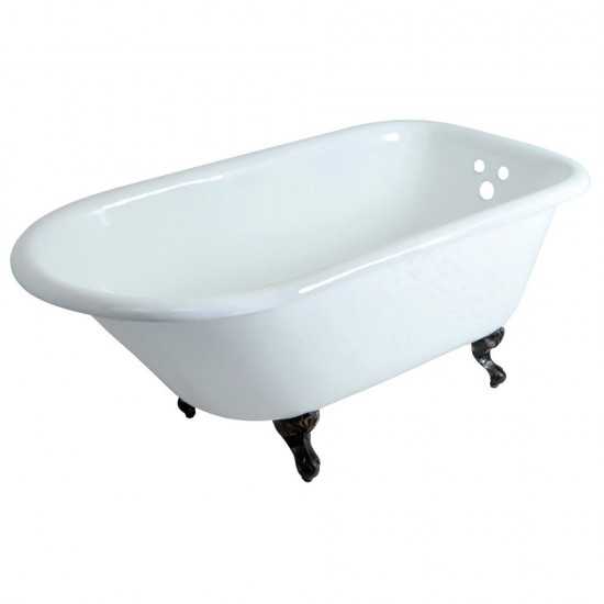 Aqua Eden 60-Inch Cast Iron Roll Top Clawfoot Tub with 3-3/8 Inch Wall Drillings, White/Oil Rubbed Bronze