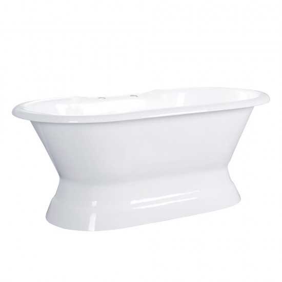 Aqua Eden 66-Inch Cast Iron Double Ended Pedestal Tub with 7-Inch Faucet Drillings, White