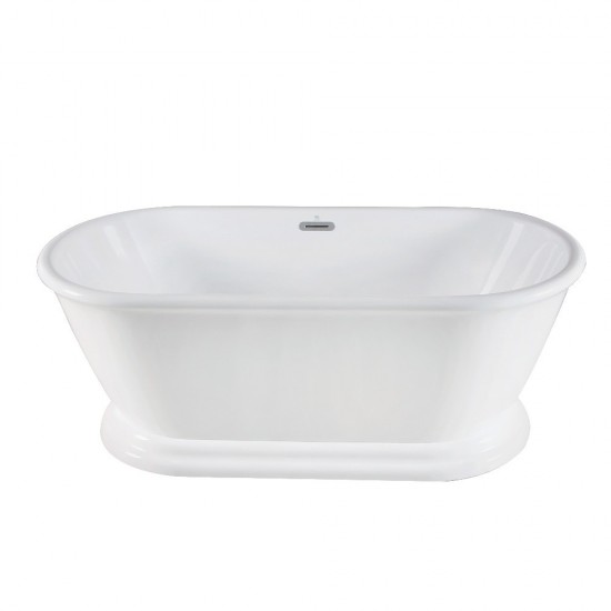 Aqua Eden 60-Inch Acrylic Double Ended Pedestal Tub with Square Overflow and Pop-Up Drain, White