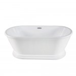 Aqua Eden 66-Inch Acrylic Double Ended Pedestal Tub with Square Overflow and Pop-Up Drain, White