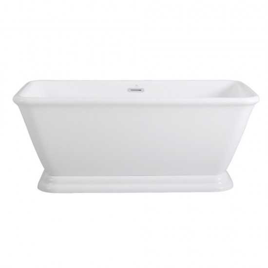 Aqua Eden 66-Inch Acrylic Double Ended Pedestal Tub with Square Overflow and Pop-Up Drain, White