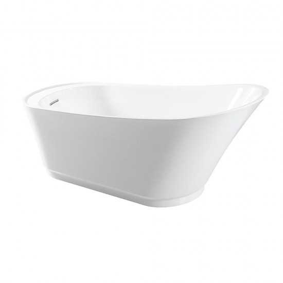 Aqua Eden 59-Inch Acrylic Single Slipper Freestanding Tub with Drain, White