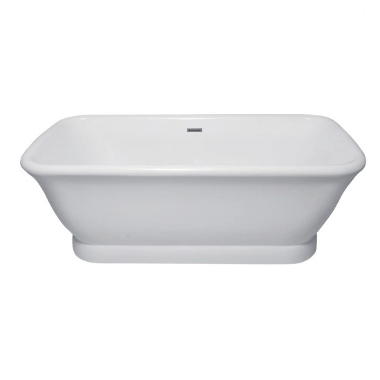 Aqua Eden 71-Inch Acrylic Double Ended Pedestal Tub with Square Overflow and Pop-Up Drain, White
