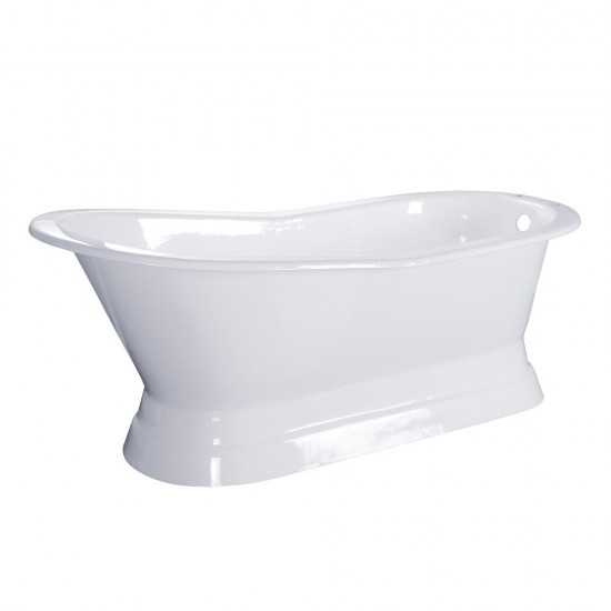 Aqua Eden 67-Inch Cast Iron Single Slipper Pedestal Tub (No Faucet Drillings), White