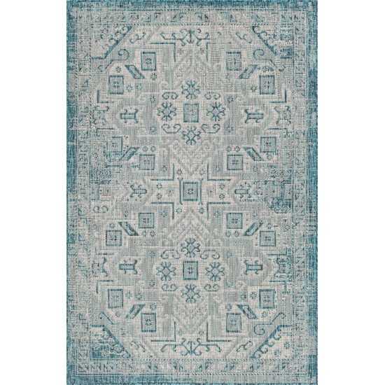 Rug Unique Loom Outdoor Aztec Teal Rectangular 5' 3 x 7' 10