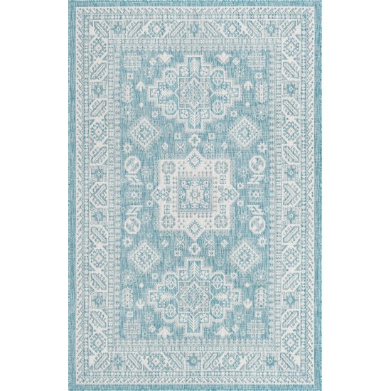 Rug Unique Loom Outdoor Aztec Aqua Blue Rectangular 5' 3 x 7' 10