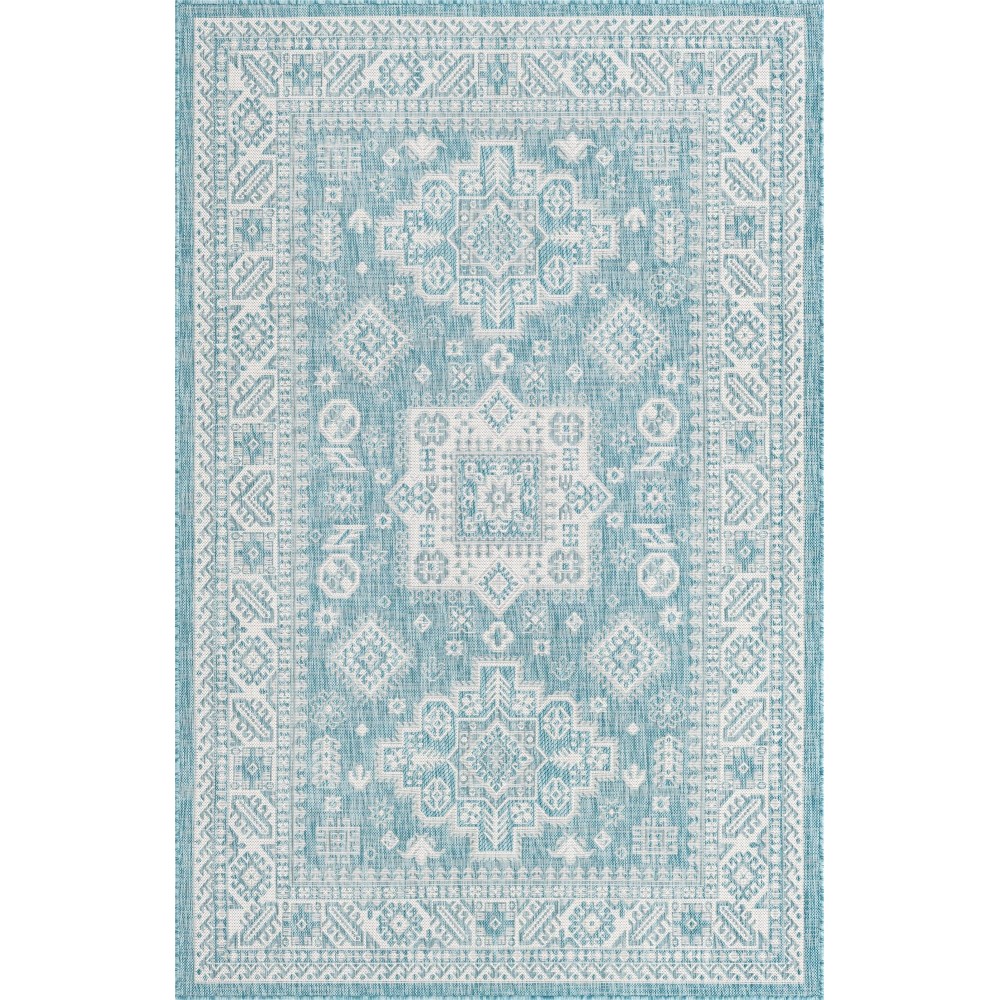 Rug Unique Loom Outdoor Aztec Aqua Blue Rectangular 5' 3 x 7' 10