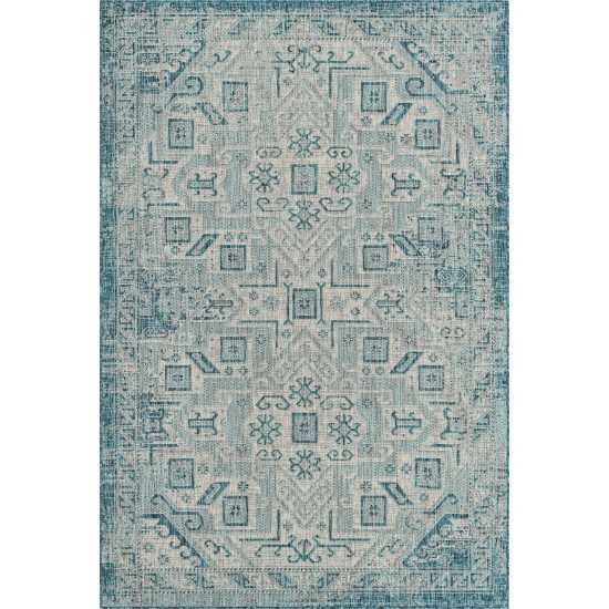 Rug Unique Loom Outdoor Aztec Teal Rectangular 6' 0 x 9' 0