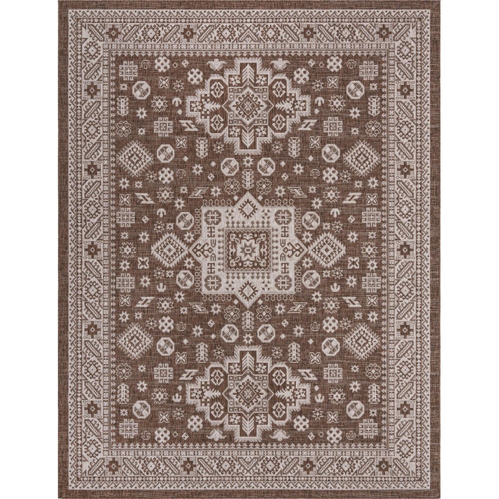 Rug Unique Loom Outdoor Aztec Brown Rectangular 9' 0 x 12' 0