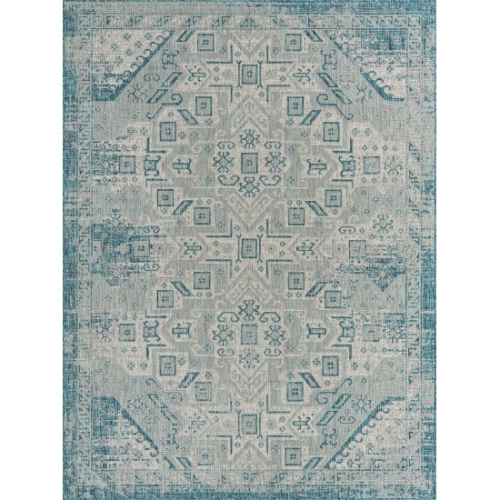 Rug Unique Loom Outdoor Aztec Teal Rectangular 9' 0 x 12' 0