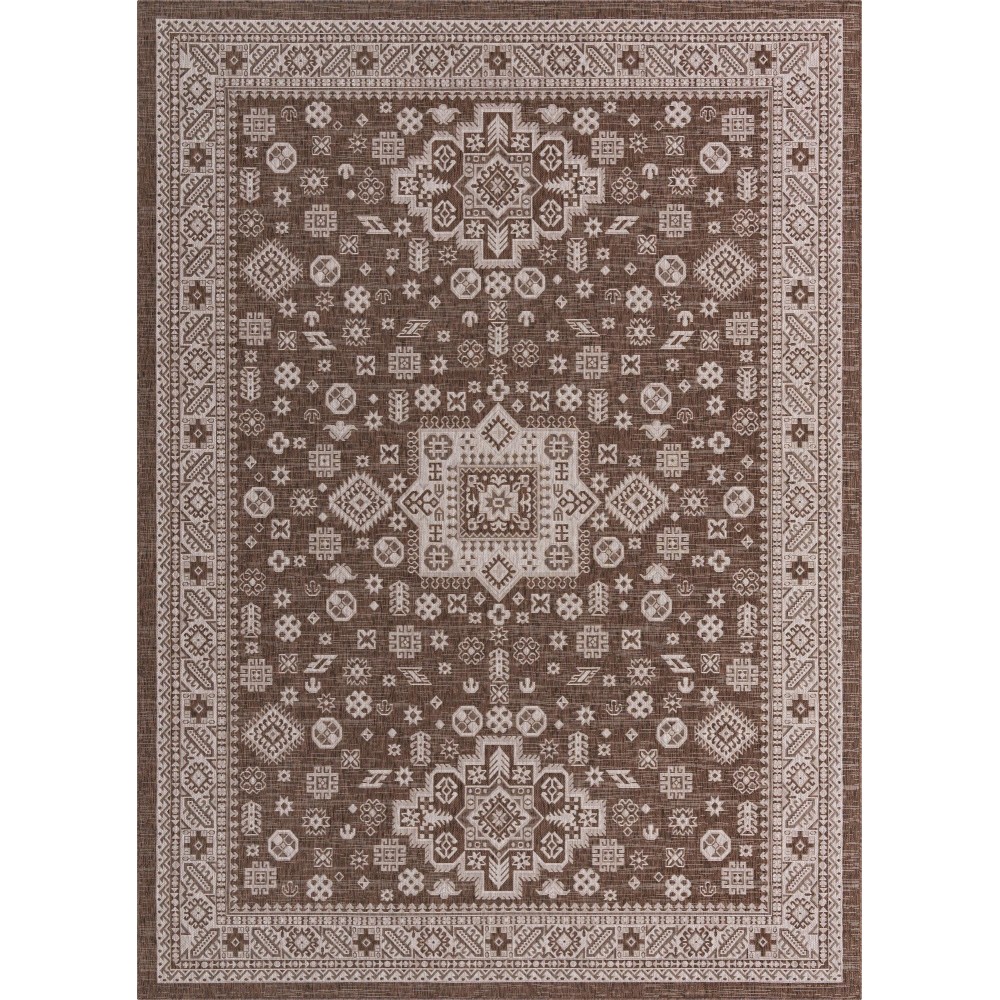 Rug Unique Loom Outdoor Aztec Brown Rectangular 10' 0 x 14' 0