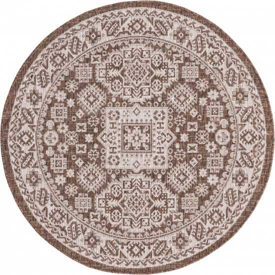 Rug Unique Loom Outdoor Aztec Brown Round 4' 0 x 4' 0