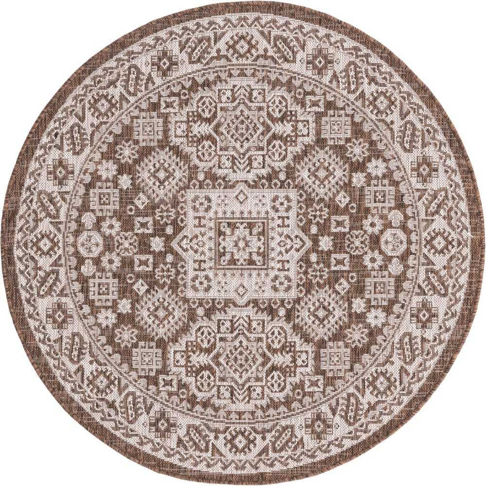Rug Unique Loom Outdoor Aztec Brown Round 4' 0 x 4' 0 Rug Unique Loom Outdoor Aztec Brown Round 4' 0 x 4' 0
