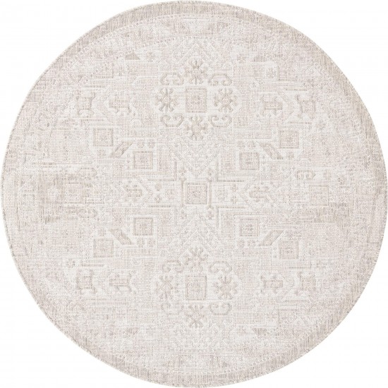 Rug Unique Loom Outdoor Aztec Light Gray Round 5' 3 x 5' 3