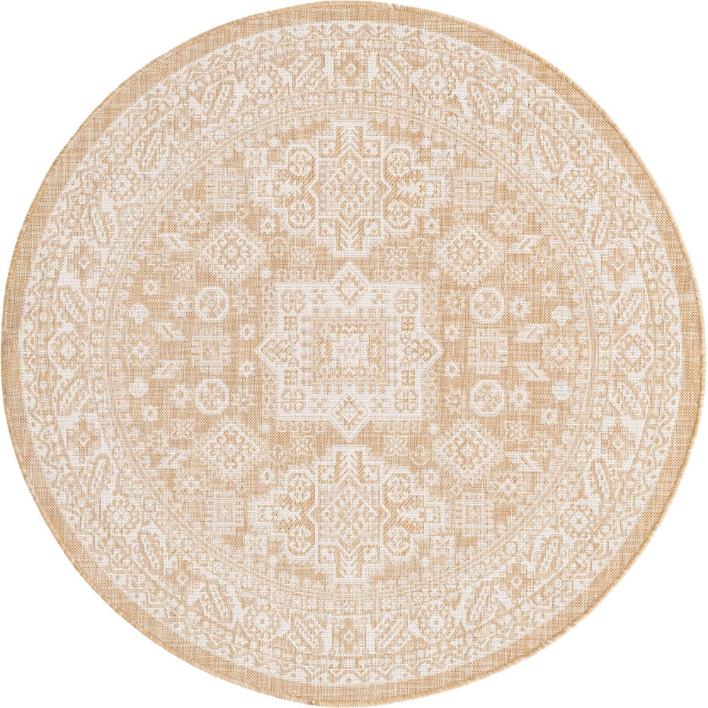 Rug Unique Loom Outdoor Aztec Natural Round 5' 3 x 5' 3