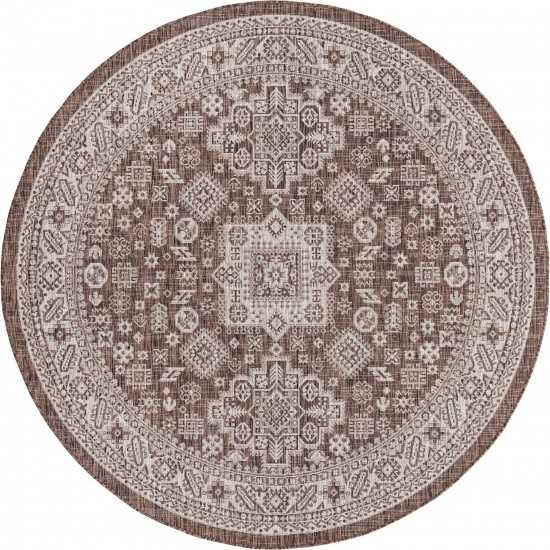 Rug Unique Loom Outdoor Aztec Brown Round 7' 10 x 7' 10