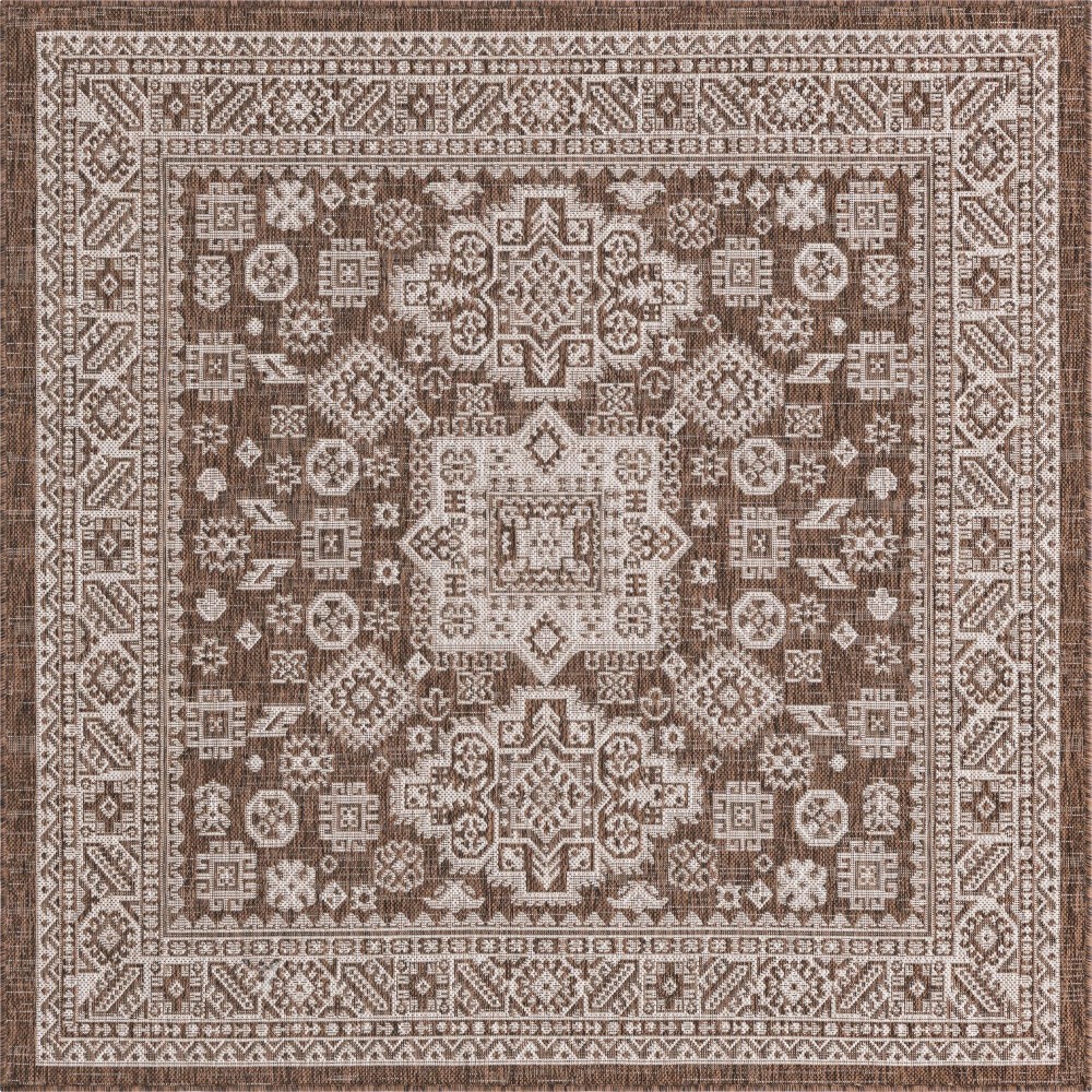 Rug Unique Loom Outdoor Aztec Brown Square 5' 3 x 5' 3