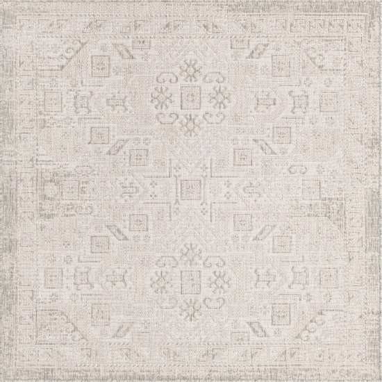 Rug Unique Loom Outdoor Aztec Light Gray Square 5' 3 x 5' 3