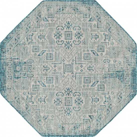 Rug Unique Loom Outdoor Aztec Teal Octagon 5' 3 x 5' 3