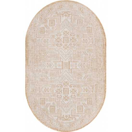 Rug Unique Loom Outdoor Aztec Beige Oval 3' 3 x 5' 3