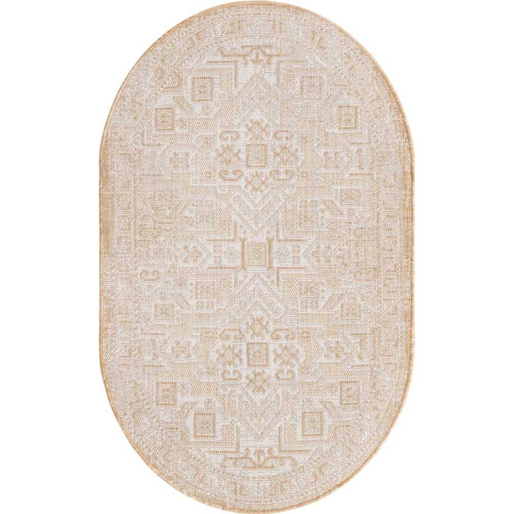 Rug Unique Loom Outdoor Aztec Beige Oval 3' 3 x 5' 3