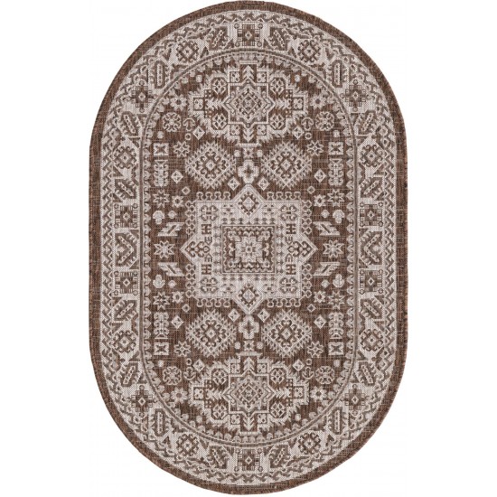 Rug Unique Loom Outdoor Aztec Brown Oval 3' 3 x 5' 3