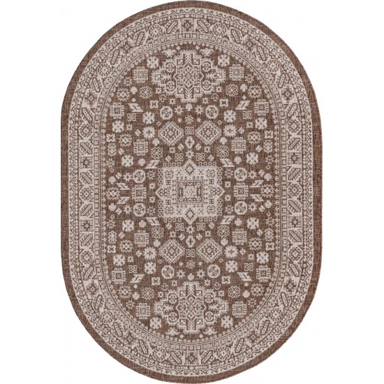 Rug Unique Loom Outdoor Aztec Brown Oval 5' 3 x 7' 10