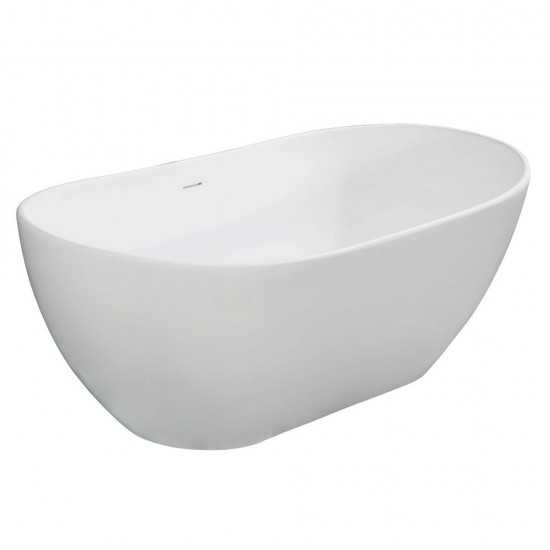 Aqua Eden Arcticstone 65-Inch Solid Surface White Stone Freestanding Tub with Drain, Matte White