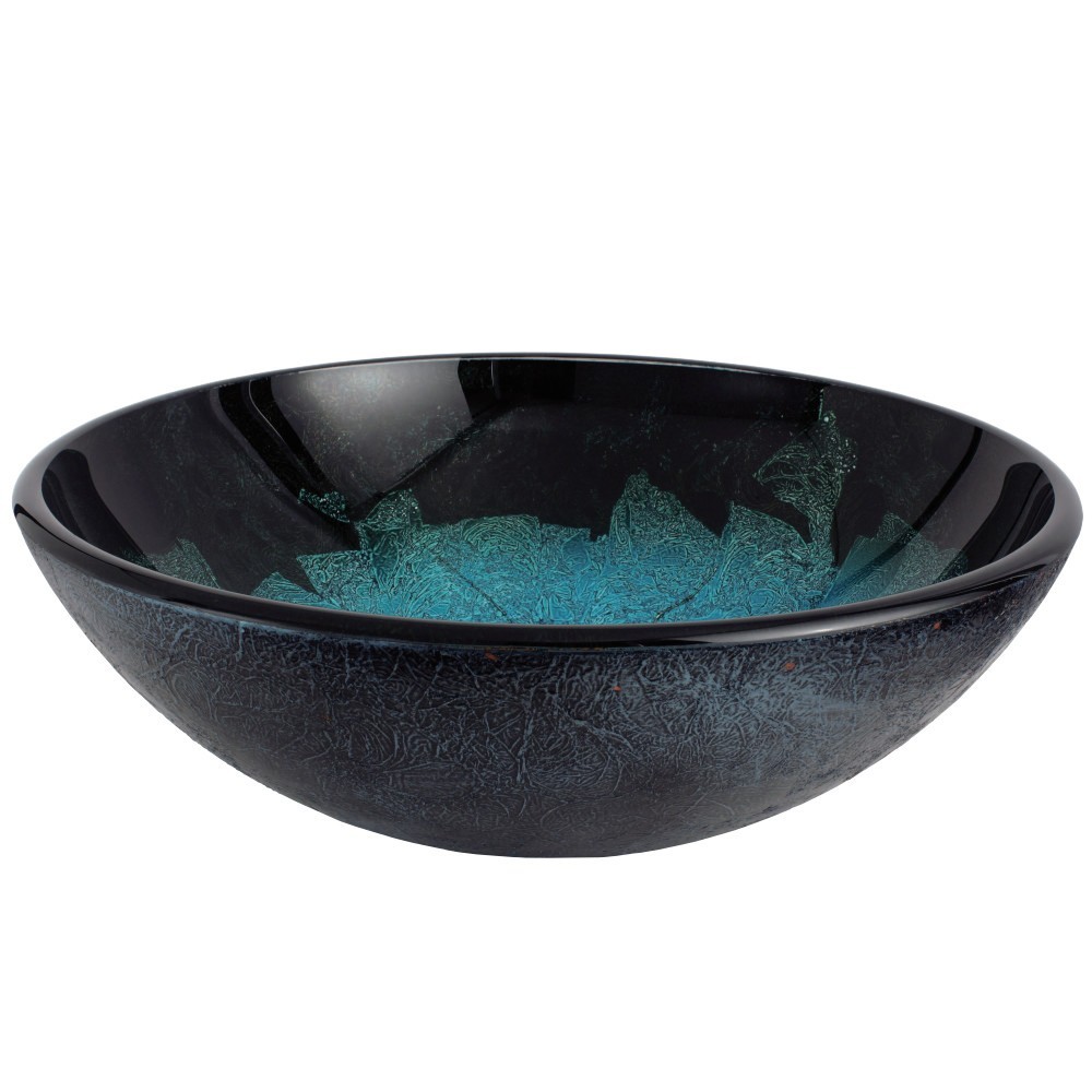 Fauceture Turquoise Space 16-1/2" Diameter Round Glass Sink, Turquoise Green