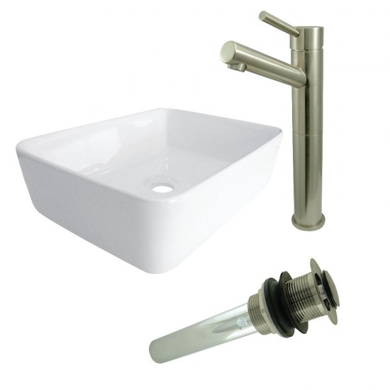 Kingston Brass Vessel Sink With Concord Sink Faucet and Drain Combo, White/Brushed Nickel