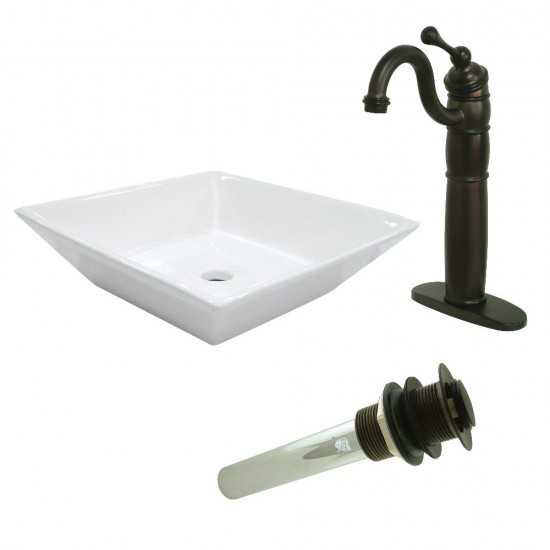 Kingston Brass Vessel Sink With Heritage Sink Faucet and Drain Combo, White/Oil Rubbed Bronze