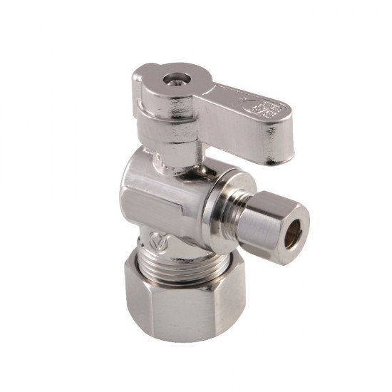 Kingston Brass 5/8" O.D. Comp x 1/4" O.D. Comp Angle Stop Valve, Brushed Nickel