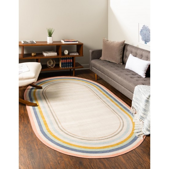 Rug Unique Loom Lotus Ivory Oval 5' 0 x 8' 0