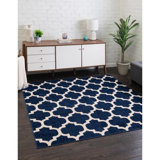 Rug Unique Loom Trellis Navy Blue Square 8' 0 x 8' 0