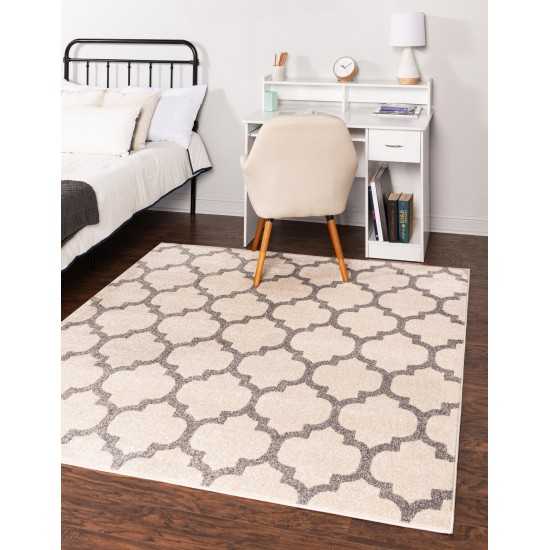 Rug Unique Loom Trellis Beige/Gray Square 8' 0 x 8' 0