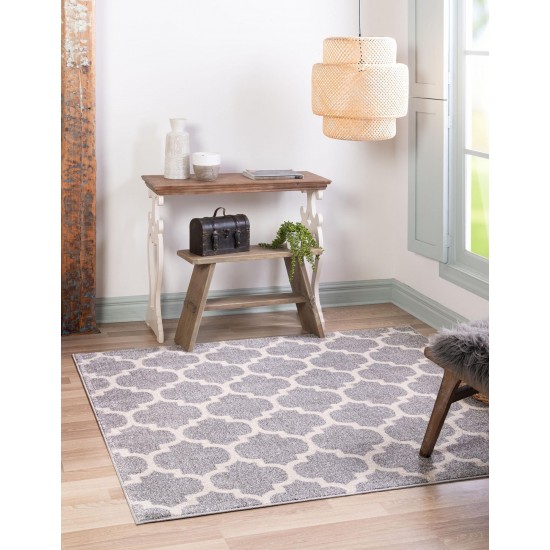 Rug Unique Loom Trellis Light Gray Square 6' 0 x 6' 0