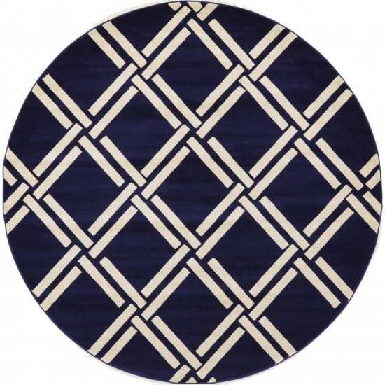 Rug Unique Loom Trellis Navy Blue Round 8' 0 x 8' 0