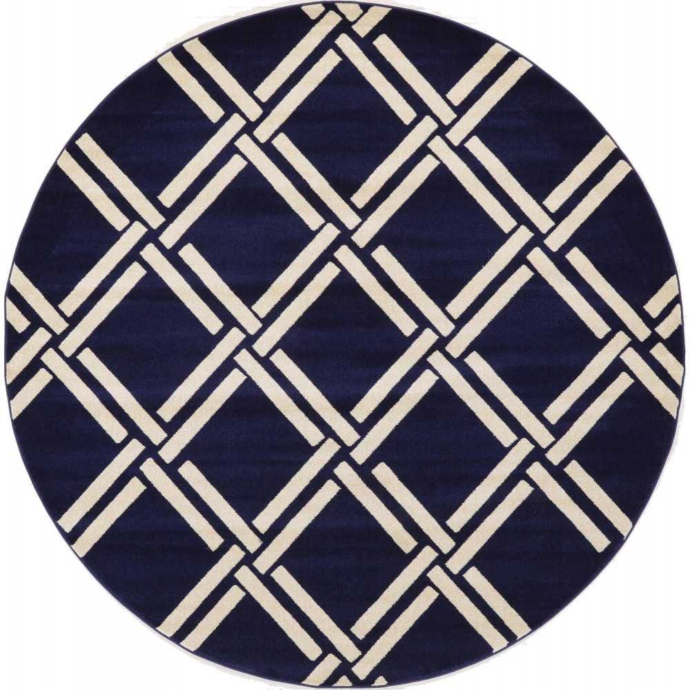 Rug Unique Loom Trellis Navy Blue Round 8' 0 x 8' 0