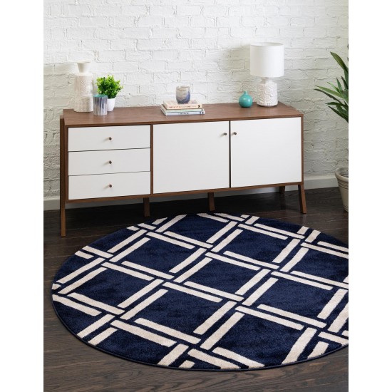 Rug Unique Loom Trellis Navy Blue Round 8' 0 x 8' 0