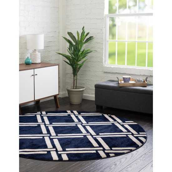 Rug Unique Loom Trellis Navy Blue Round 8' 0 x 8' 0