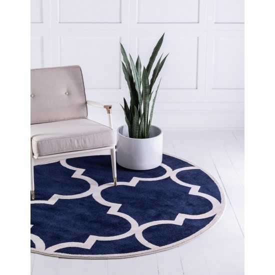 Rug Unique Loom Trellis Navy Blue Round 8' 0 x 8' 0