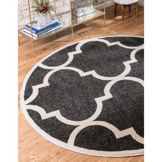 Rug Unique Loom Trellis Black Round 8' 0 x 8' 0