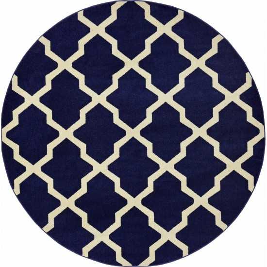 Rug Unique Loom Trellis Navy Blue Round 8' 0 x 8' 0