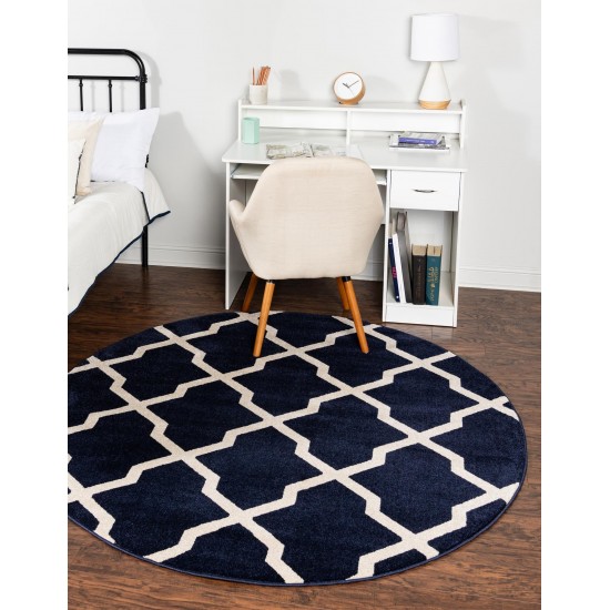 Rug Unique Loom Trellis Navy Blue Round 8' 0 x 8' 0