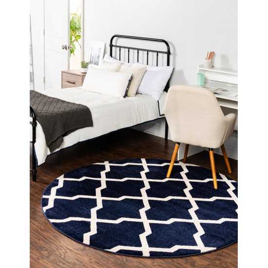 Rug Unique Loom Trellis Navy Blue Round 8' 0 x 8' 0